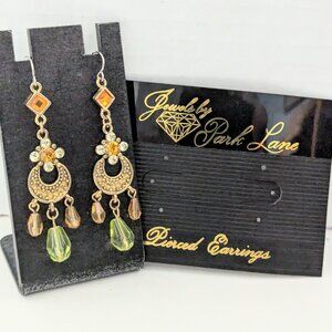 Vintage Jewels by Park Lane Gold Tone w/ green/orange crystal- like earrings